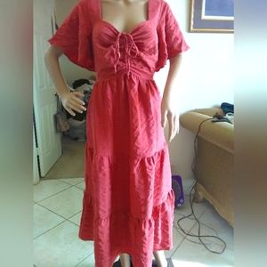 BNWT BLOOMCHIC SZ. 14-16 RUST COLOR TIERED/ LAYERED DRESS DRAWSTRING IN FRONT